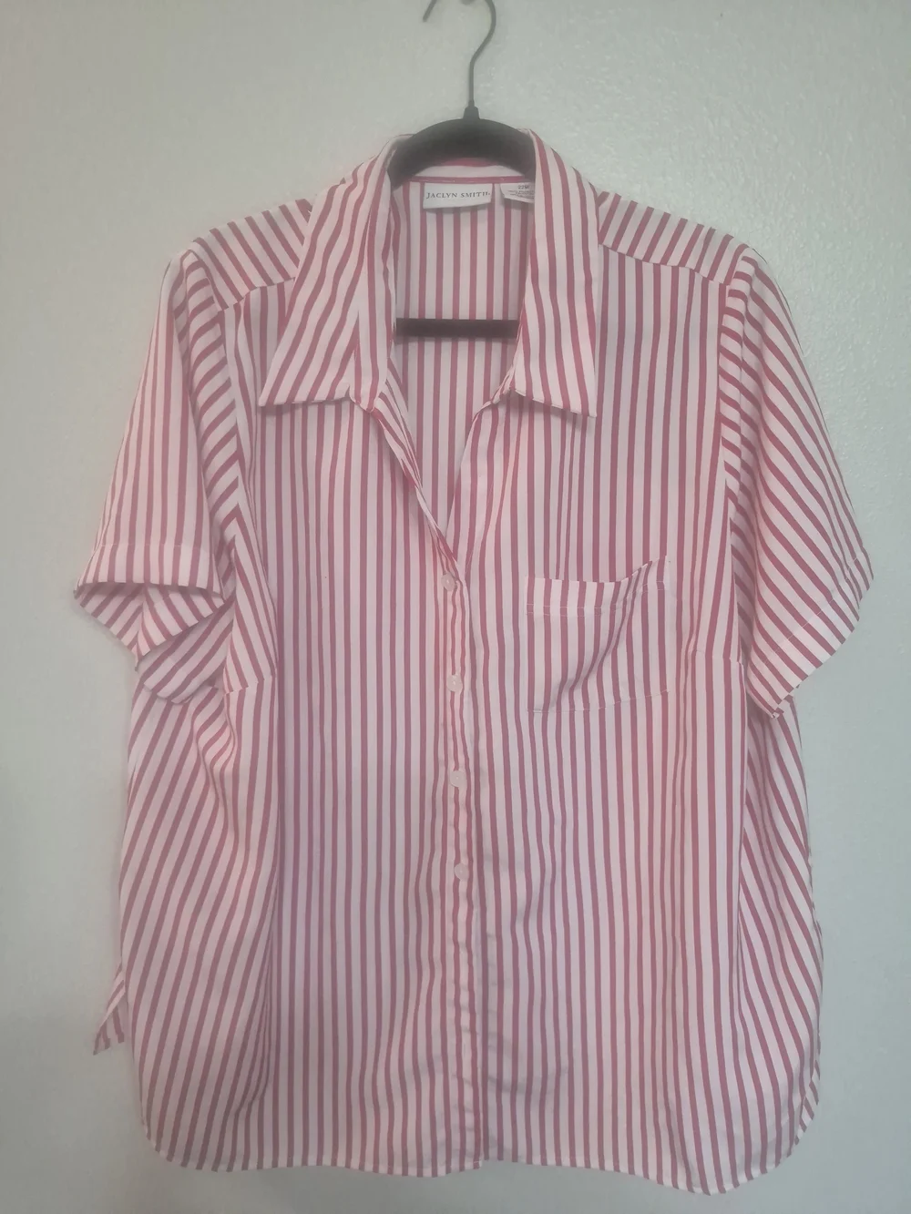 Jaclyn Smith Pink and White Striped Short-Sleeve Button-Down Shirt